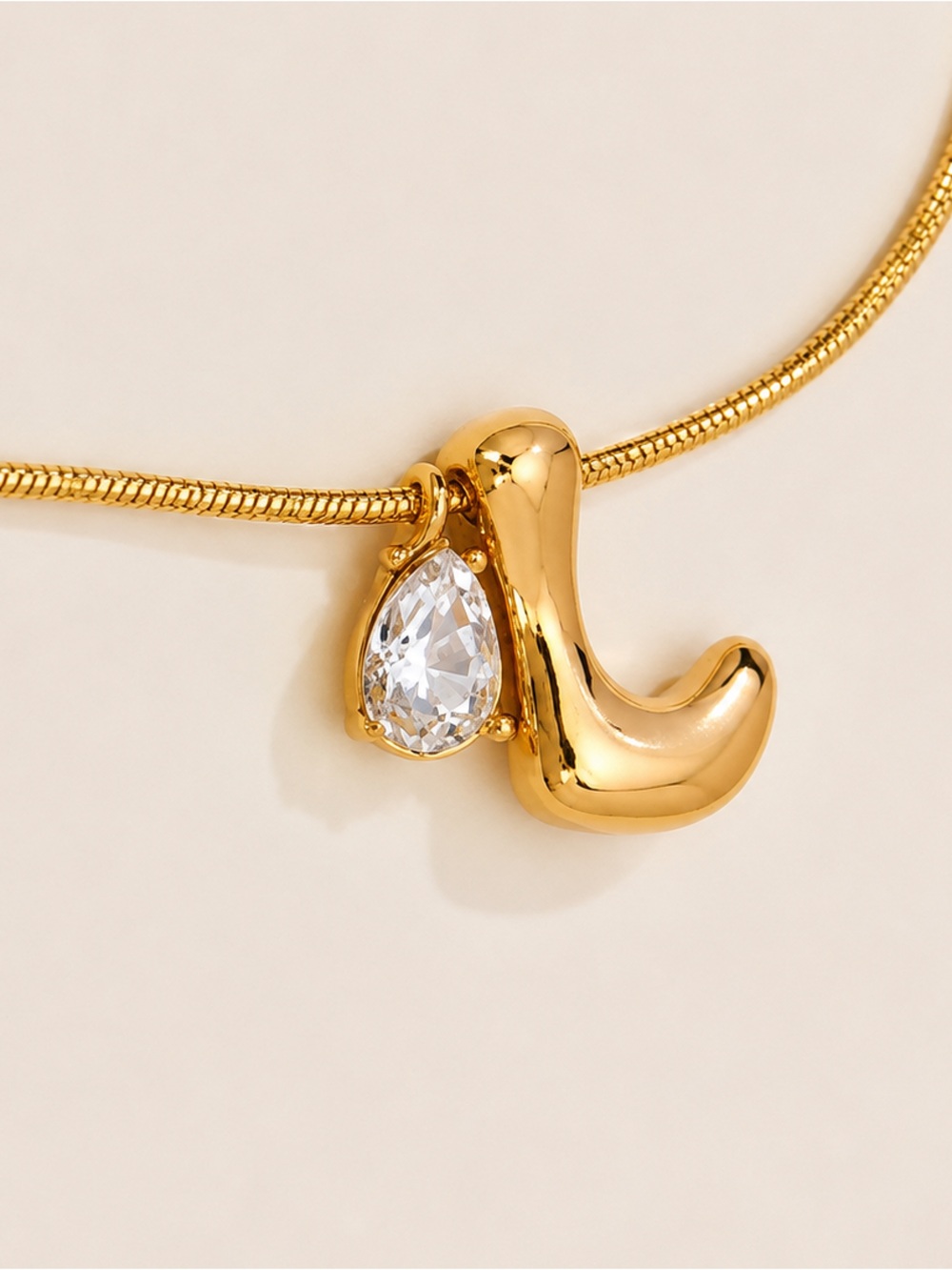 Gold Bubble Initial Crystal Pear Charms Necklace (7224)